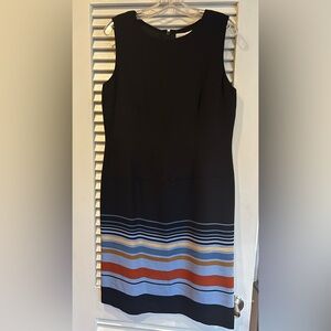 Casual Corner Dark Blue Dress with Blue and Brown Stripes